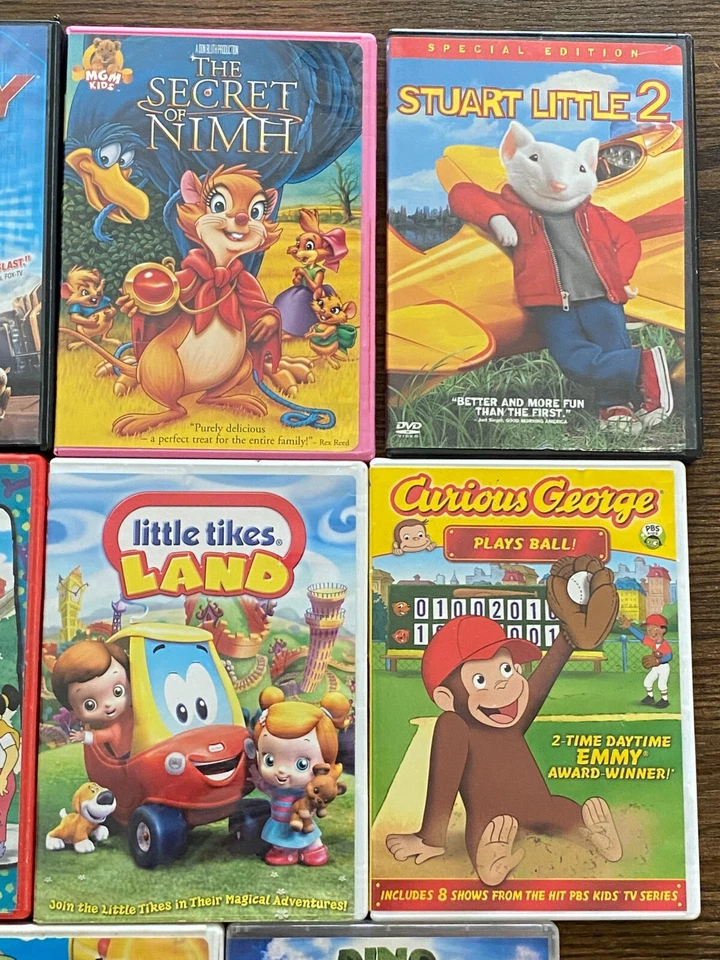 Lot Of 11 Kids DVDs - The Secret of Nimh, Curious George, Stuart Little,Clifford Foto 3 de 4