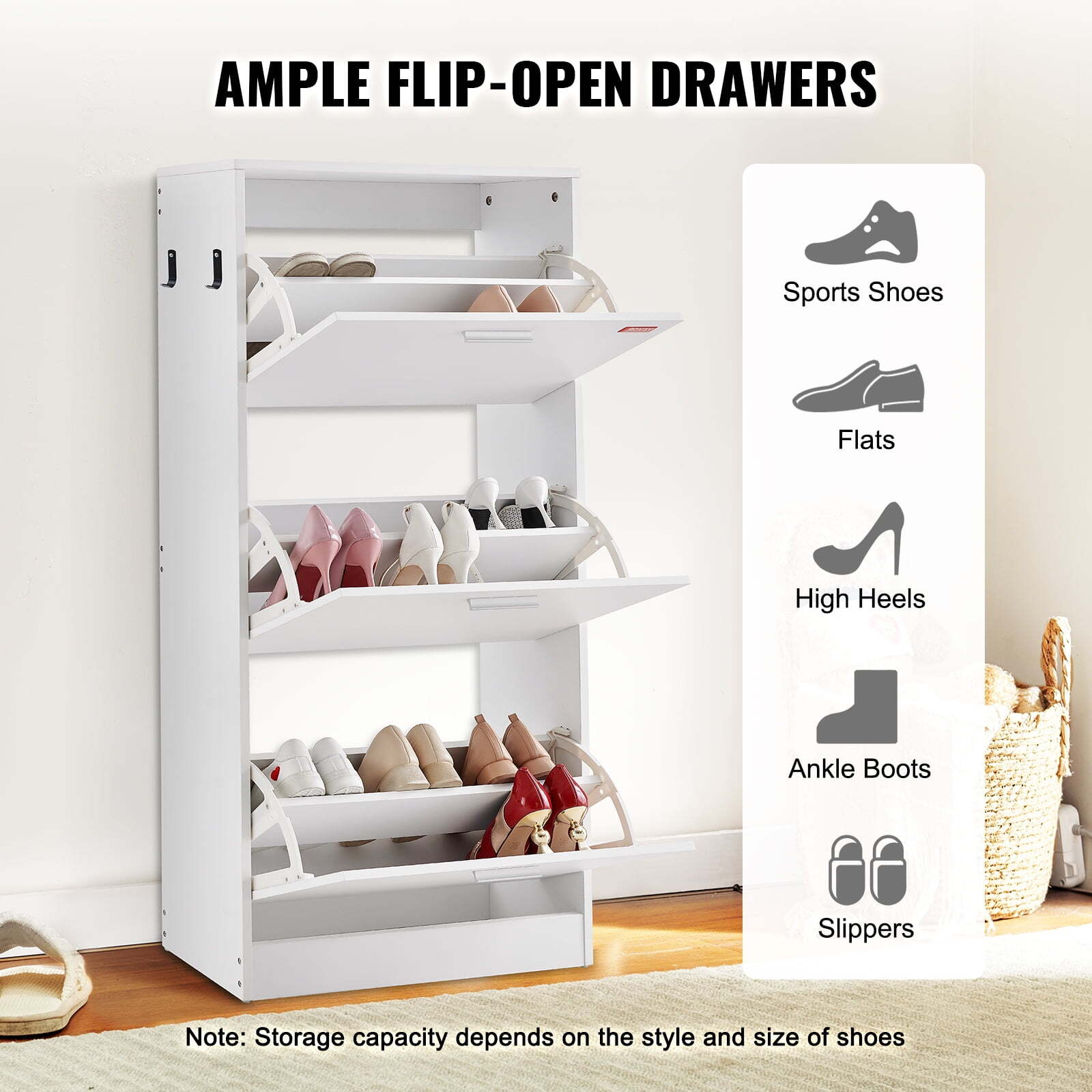 3-Door Flip Shoe Cabinet for Entryway Storage Organizer Spacious Drawers-image