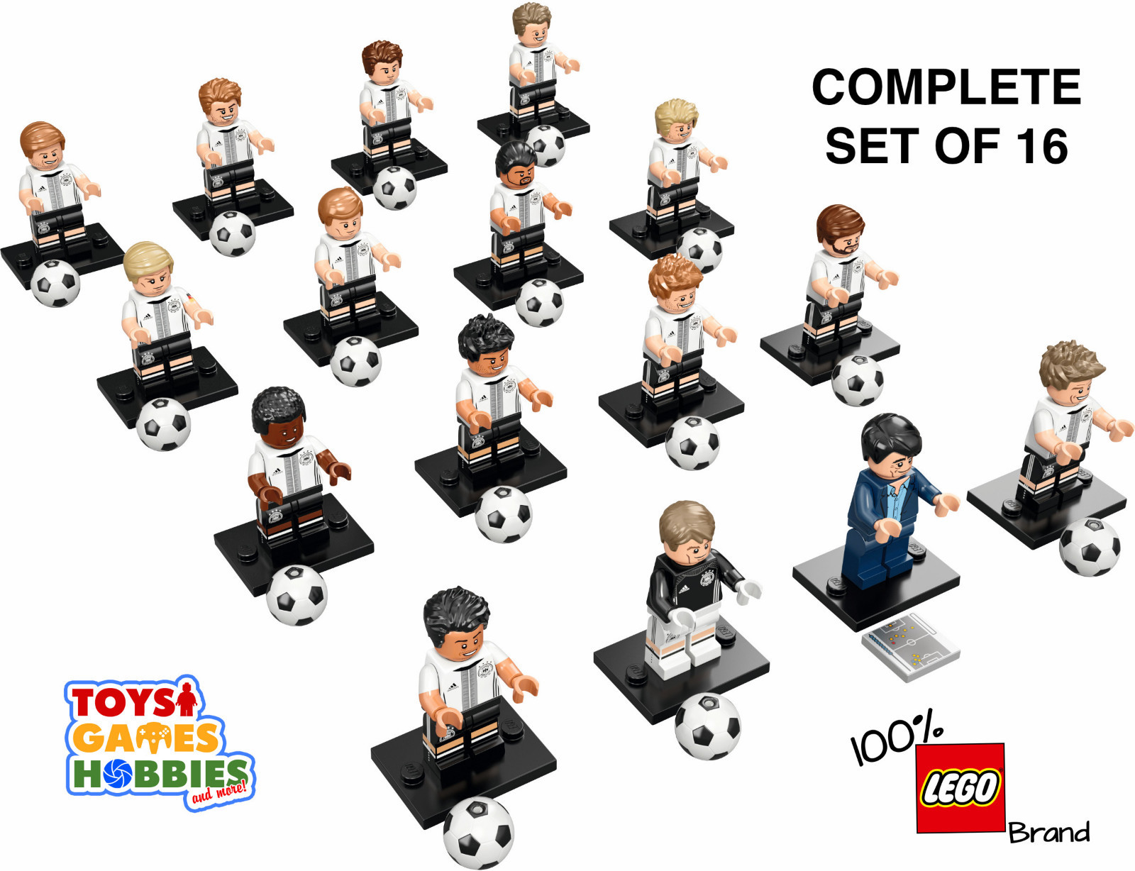 LEGO 71014 Minifigures DFB German Soccer Team COMPLETE SET OF 16 Germany Ball LEGO 71014 Minifigures DFB German Soccer Team COMPLETE SET OF 16 Germany Ball