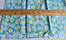 WHITE FLOWERS ON TURQUOISE PRINT 100 COTTON FABRIC 18X44 INCHES