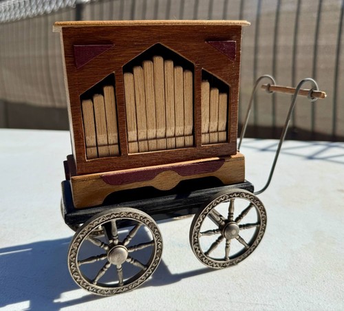 Vintage Miniature Wooden Dreh-Orgel (Barrel Organ) Music Box on Wheels ...
