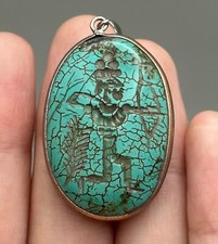 Ancient Roman King With Arrow Intaglio Torquise Silver Plated Pendant