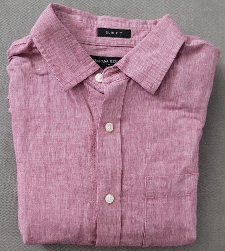 Banana Republic Herren Leinenmischung Slim Fit Rot Knopfleiste Hemd Größe Small