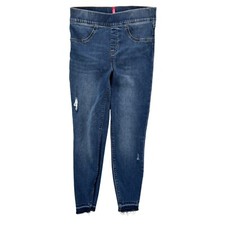 SPANX Ankle Jeans Jeggings Womens Blue Stretch Distressed Denim Pull On Size PS