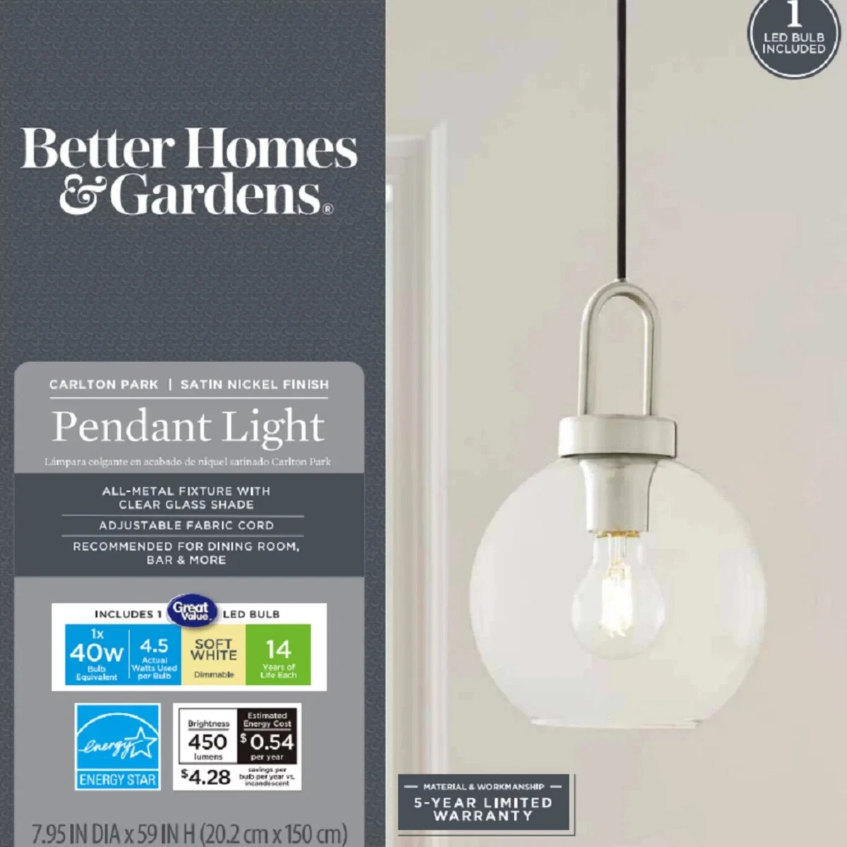 Better homes and gardens globe pendant light deals