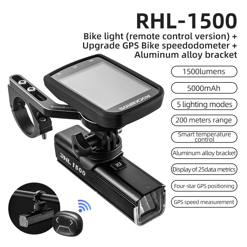 ROCKBROS Cycling Bicycle Bike GPS Computer Light Set ANT+ Wireless