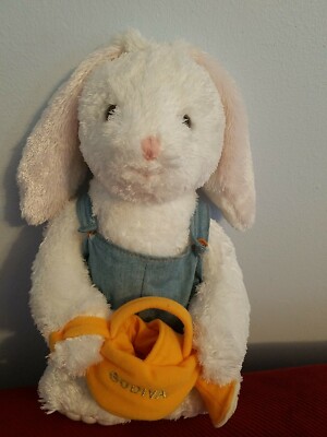 GODIVA CHOCOLATE COLLECTIBLE GARDENER BUNNY EASTER BASKET PLUSH DOLL FIGURE