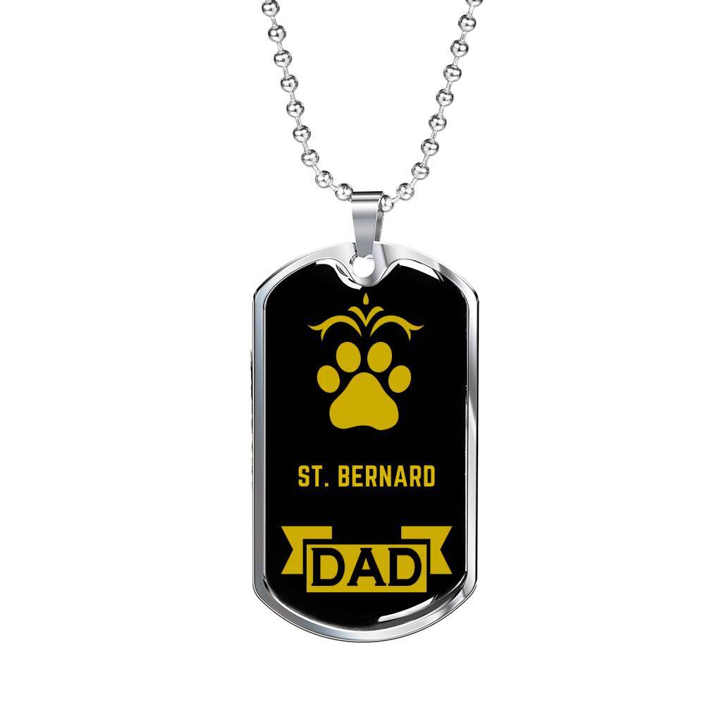 Collar de perro St. Bernardo papá acero inoxidable u oro 18k etiqueta de perro con 24