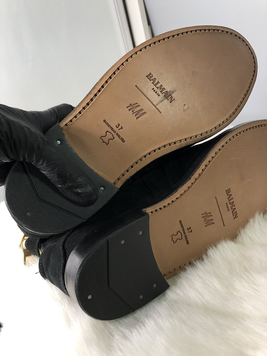 ✨ BRAND NEW ✨?% Authentic Balmain Black Suede Logo Cuff Ankle Boots BALMAIN Black Ankle Boots Suede Buckle Cap Toe H&M Collab US  main image 3