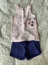Girls Pink Elephant Tank Top and Blue Shorts Size XS 4/5