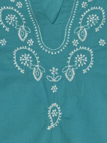Lands End Kids Girls Aqua Swim Cover Up w/ White Embroidery Size 14 - Picture 4 of 7
