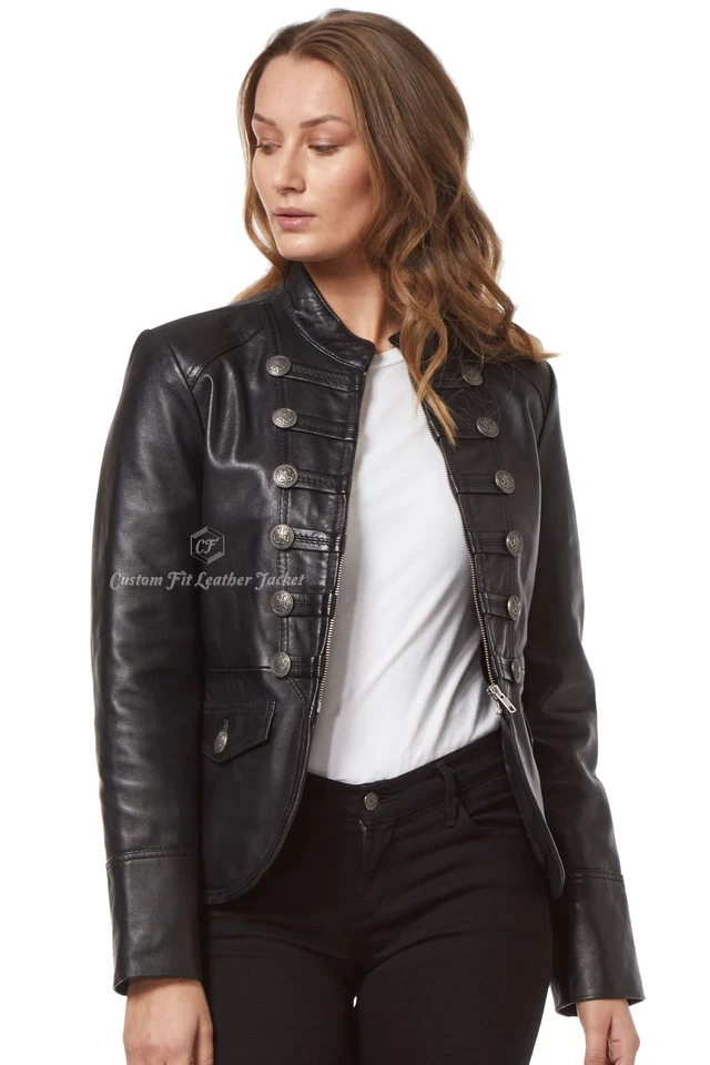 Ladies Leather Jacket Black 100% REAL LAMBSKIN Military Parade Style (8976) - Изображение 3 из 4