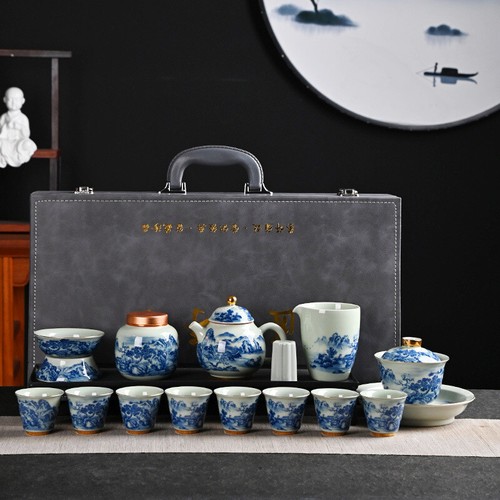 Complete Tea Set True Jingdezhen Blue And White Flower Country Kung Fu Tea Set - Picture 6 of 24