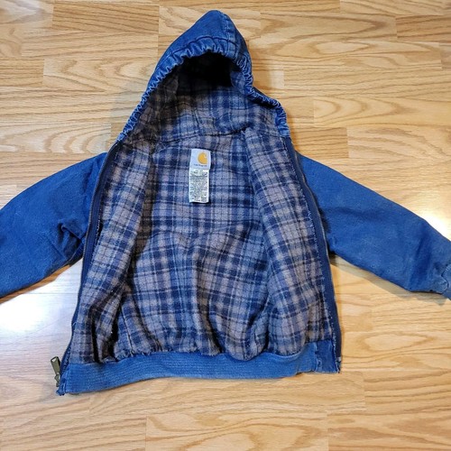 Vtg Carhartt Denim Youth Small Regular Hooded Blanket Lined Full Zip Jacket - Picture 9 of 17