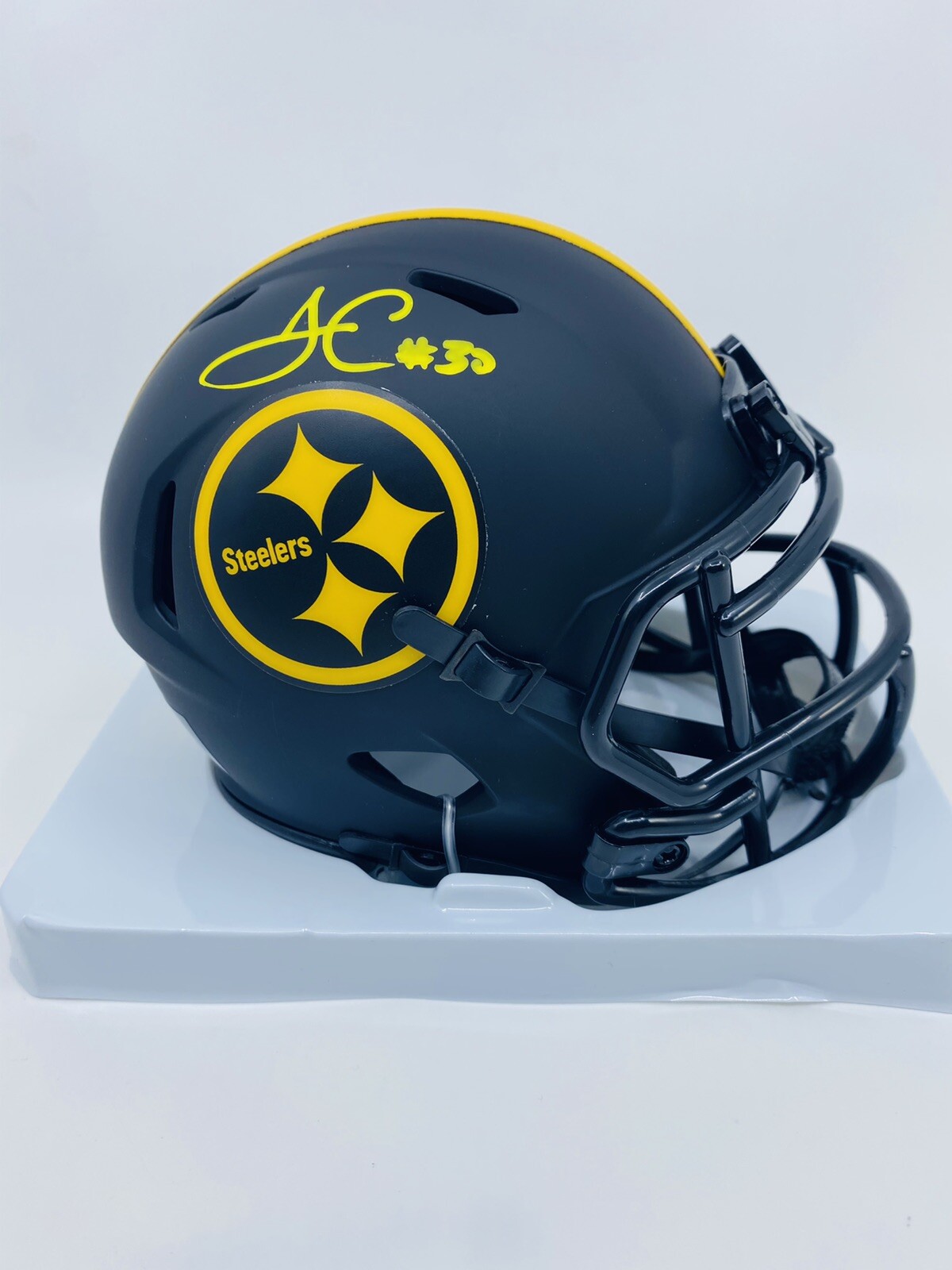 TJ Watt Autographed Signed Pittsburgh Steelers James Conner Auto Eclipse Mini Helmet Fanatics COA 