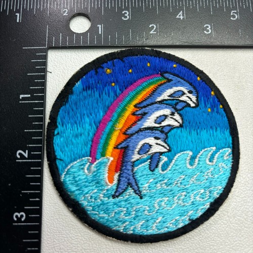 Vintage Peace Hippie DOLPHINS STARS RAINBOW WATER Patch (Nature Ocean) 00.E