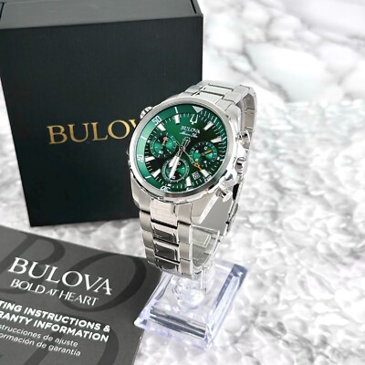 Bulova Orologio Analogico Al Quarzo Da Uomo Con Cinturino In Acciaio Inox 96B396, Verde, Bracciale - Foto 8