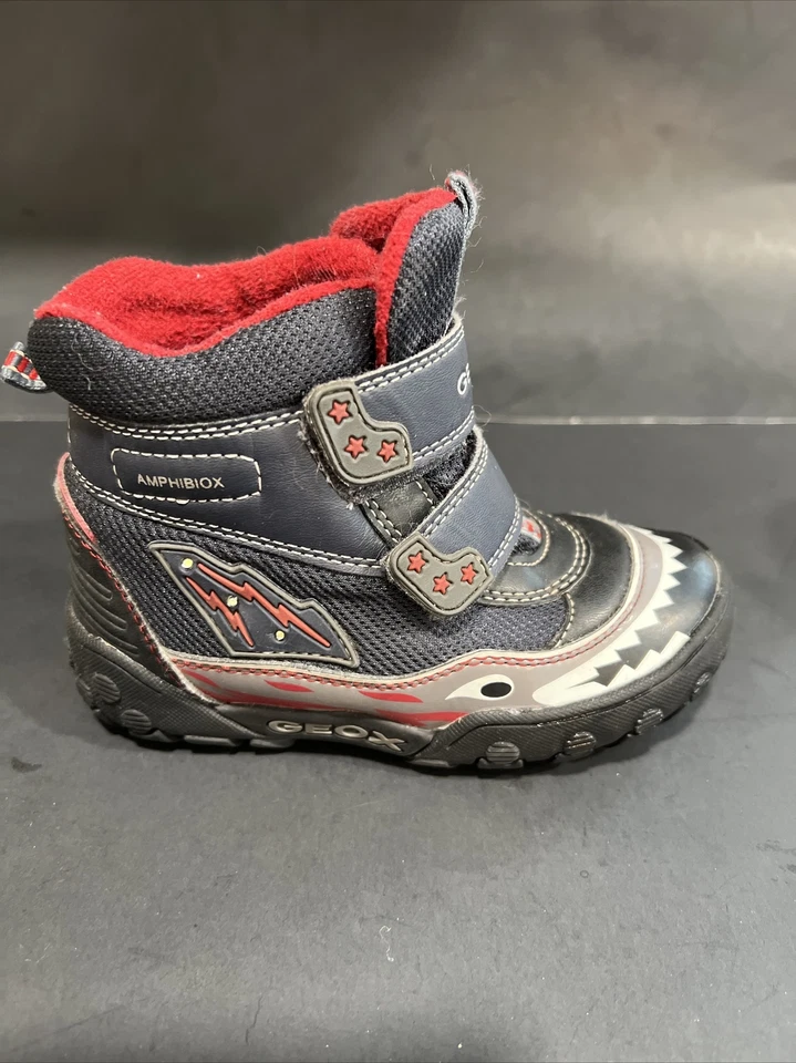 Geox Winter Snow Boots Size 10 Navy Blue/Red Dragon Graphics Light Up Reflective - Image 2 of 4
