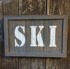 SKI Sign Cabin Mountain Lake Man Cave Wall Shelf Decor Rustic Wood Handmade 11"