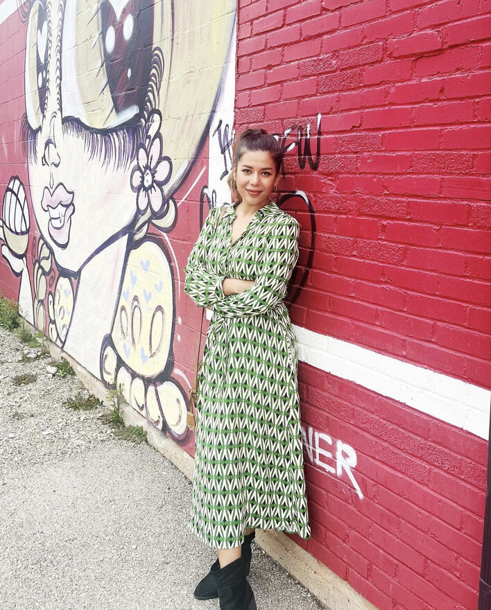 ZARA NWT WOMAN GEOMETRIC PRINT MIDI DRESS GREEN / ECRU