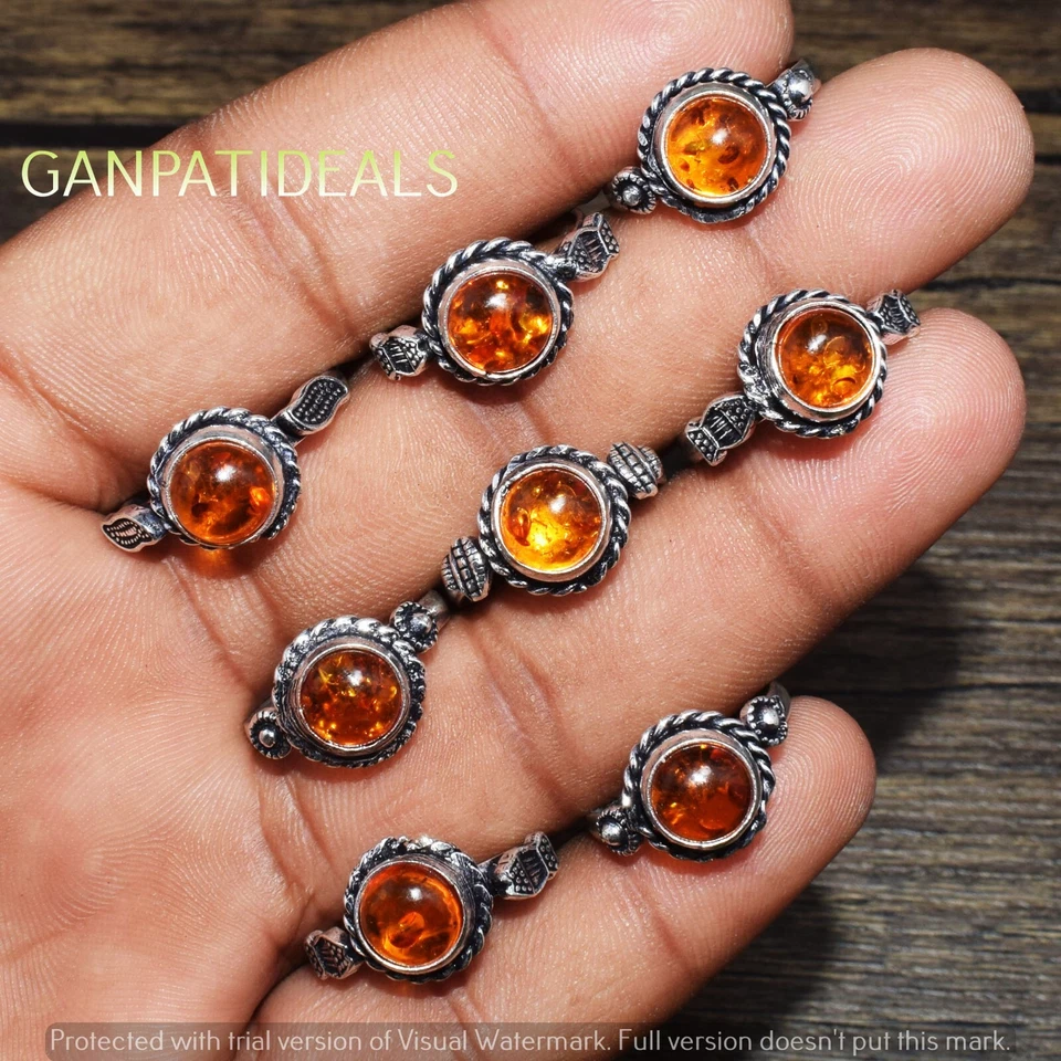 ¡VENTA A GRANEL!! Lote al por mayor de anillos de piedras preciosas de ámbar báltico joyas enchapadas en plata 925 Foto 2 de 4