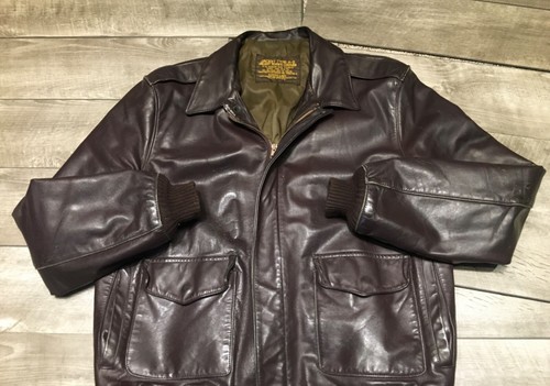 Excelled US Army Air Force Leather Flyers Bomber Mens Jacket Type A-2 LG Vintage