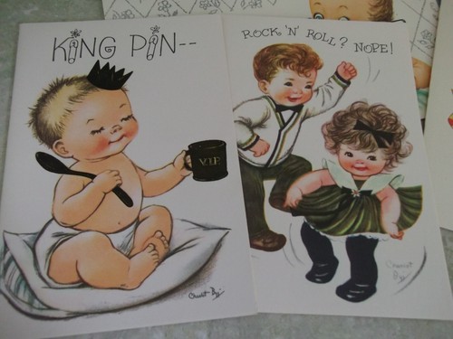 UNSIGNED VTG.CHARLOT BYJ ? GREETING CARDS 1950s-sweet faced children-IOB~unused - Picture 4 of 19