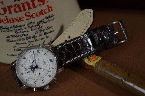 CORREA RELOJ 22 20 18 MM AUTENTICA PIEL ALIGATOR MARRON II HECHA A MANO UBRIQUE - Picture 11 of 12