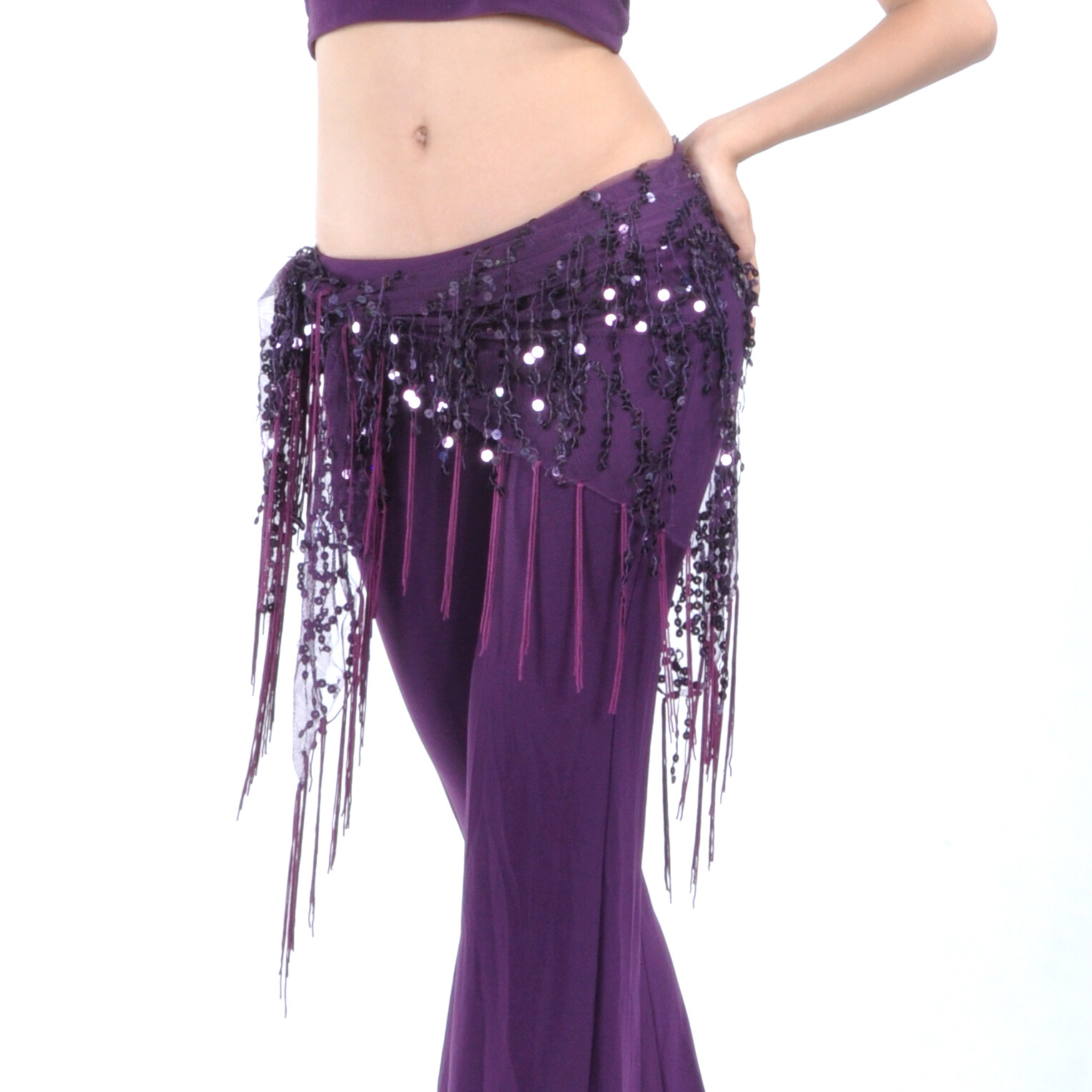 Vintage 60s Sequin Beaded Hip Scarf Belly Dance Waist Belt Pink Black Cabernet Exquisite Vintage Style Belly Dance Belt Hip Scarf Zumba  main image 3