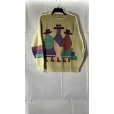 UNBRANDED Women's Tan/Multi Printed Crewneck Knit Pullover Sweater SZ M