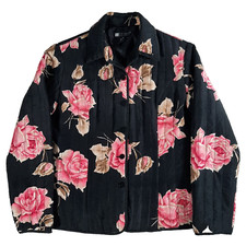 Carole Little Womens Black with Pink Roses 100 Silk Quilted Jacket Size M