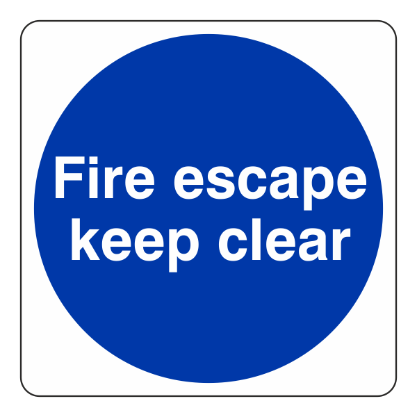 Fire Escape Keep Clear Sign - 150x150mm - 1mm Rigid Plastic- CLEARANCE