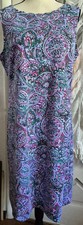 Talbots Sleeveless Sheath Dress Purple Green Paisley Size M Scalloped Neck
