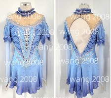 Ice Figure Skating Dress Rhythmic Gymnastics Twirling Competition blue dyeing