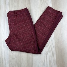 Tory Burch Straight Leg Drew Pants Size 4 Rich Plum Tweed Tuxedo Strip