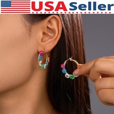 Colorful Flower Hoop Earrings Ear Ornaments Women Girls Ear Hoop Gifts US STOCK