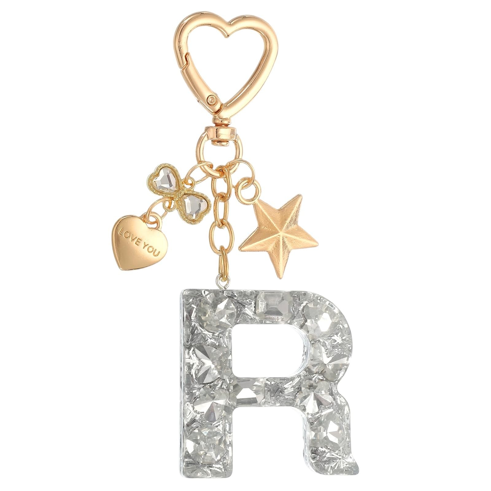 [Patikil] Keychain Keyring R Silver With Sparkling Heart, Butterfly ...