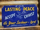 VINTAGE CHURCH PORCELAIN SIGN CHRISTIAN BIBLE GOD LORD LANCASTER CHRIST RELIGION