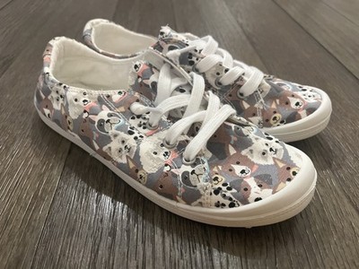 Isaac Mizrahi Women's Dog Print Canvas Sneakers Size 8M Lace Up Low Top Shoes