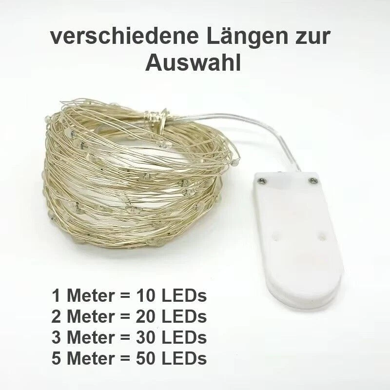 Draht Lichterkette Weihnachten Batterie Deko Party Mini Micro 10 20 30 50 LED - Bild 3 von 4