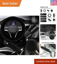 5pcs Fluffy Car Steering Wheel Cover Set Includes Faux Fur Gear Shift Cover ...