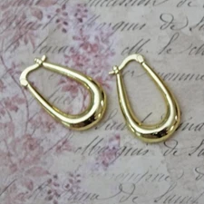 New Gold Plated Over 925 Silver Oval Hoop Earrings E41