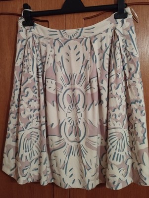 Rock in 38 von Escada, beige / rosa / blau-grau, gemustert, Seide, gefüttert