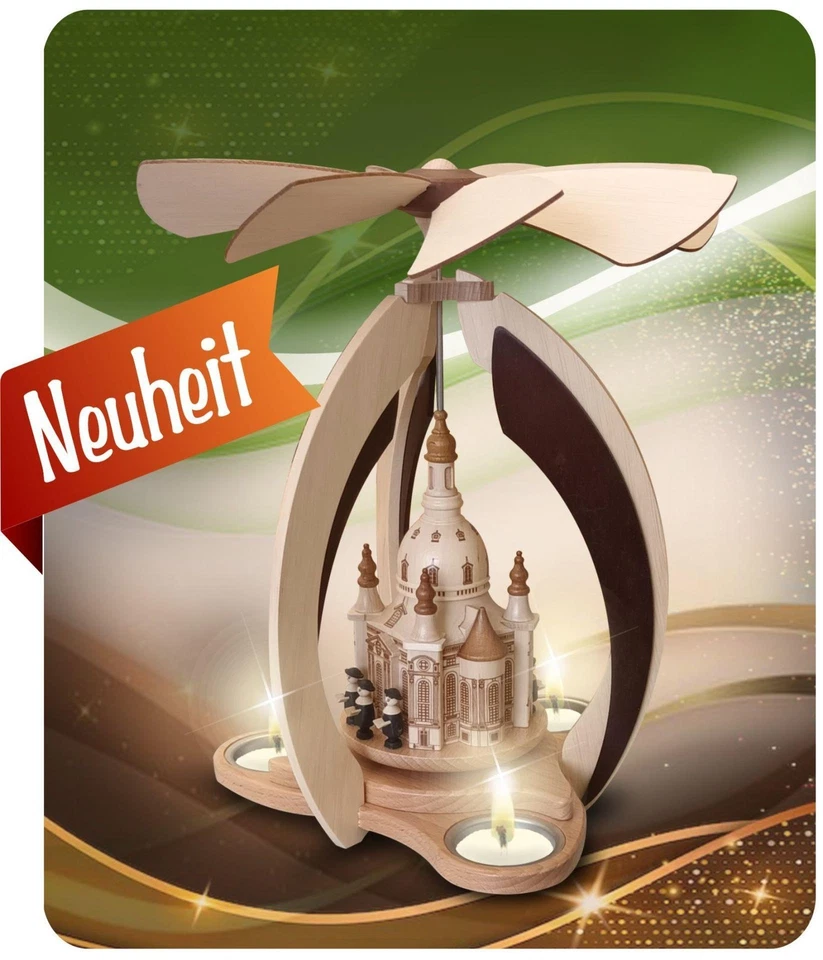 Pirámide moderna de luz de té con Frauenkirche de Dresde y figuras ancho x alto x profundidad 24 X28,5 X24C Foto 2 de 2