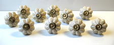 10 Beige Pumpkin Flower Shaped Porcelain Drawer Knobs Pulls Spotted Speckled