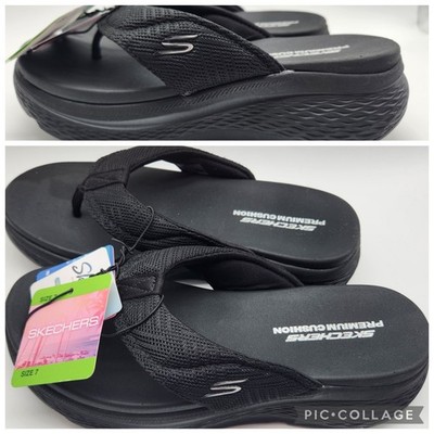 SKECHERS LUXE FOAM Women s Sz 7 Black Premium Cushion Flip Flop Sandals NWT