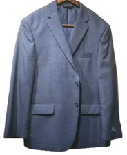 NWT! JOS.A.BANK-Blue Chk Wool, Mens 2B/SV, All Seasons Sport Coat-(44.R)