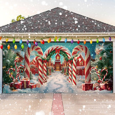 6 X 13 Ft Christmas Garage Door Banner Cover Merry Christmas Cane Candy Photogra