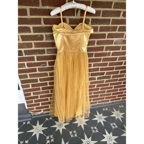 Vtg Cotillion 50s Gold Tulle Prom Formal Dress Rockabilly Cupcake XS “25 Waist - Picture 8 of 24