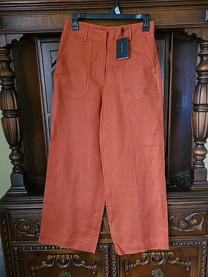 NWT Massimo Dutti High Waist 100% Linen Pants Trousers Size 4 Orange Salmon $129